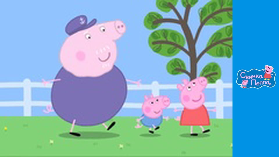 Дедушка Свин на детской площадке